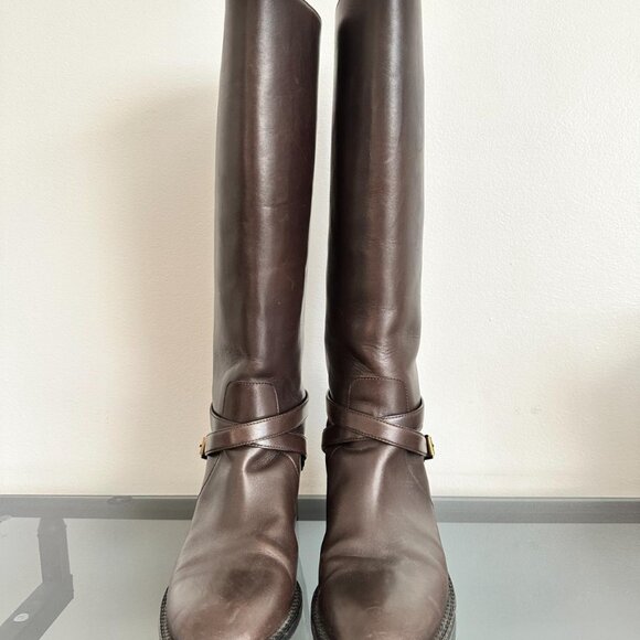 Saint Laurent 20mm Cavaliere Leather Tall Riding Boots in Brown EU 38 - Picture 5 of 6